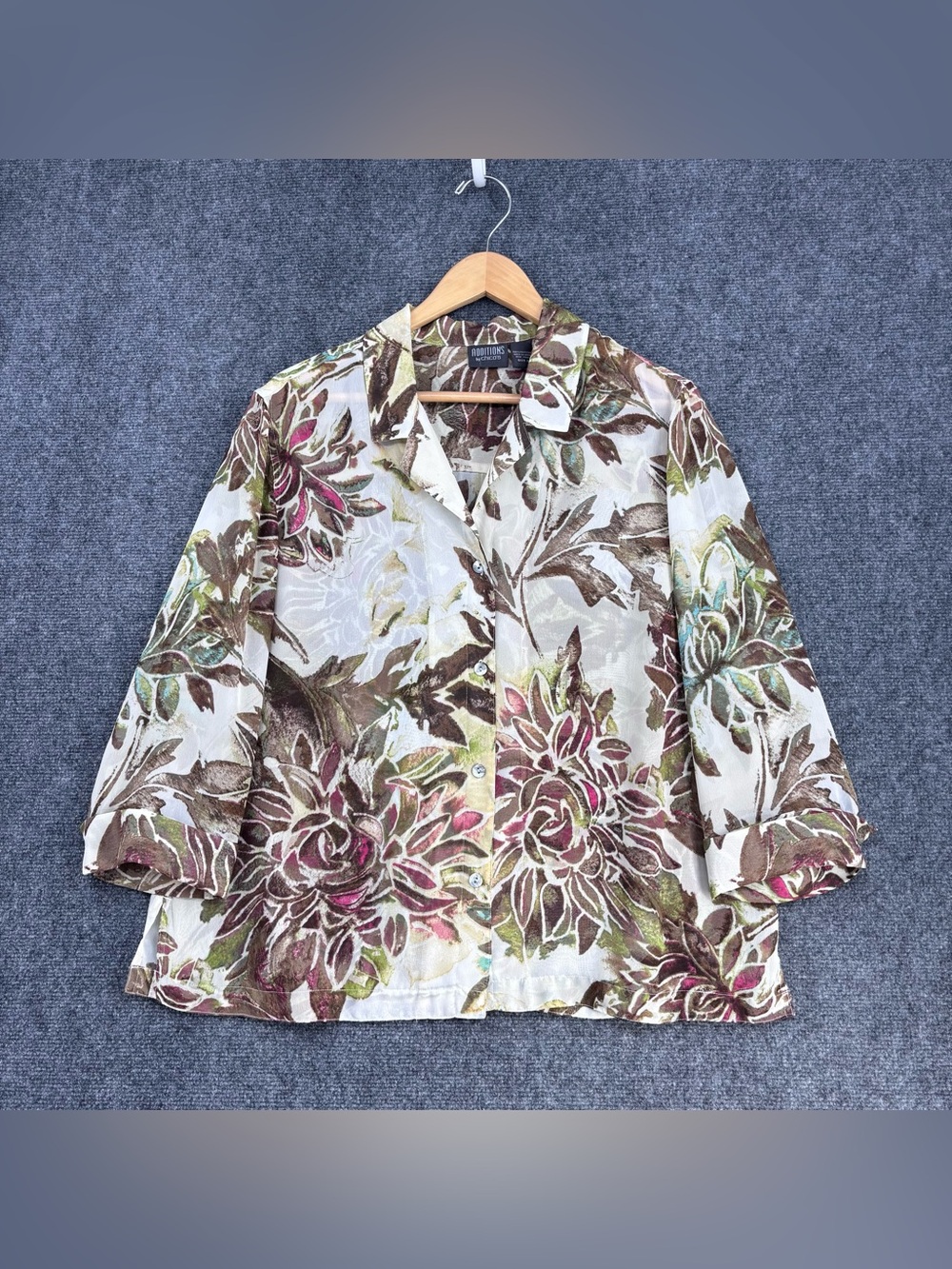Additions By Chicos Sheer Warm Floral Blouse Women’s XL (3) Bloomcore Artsy